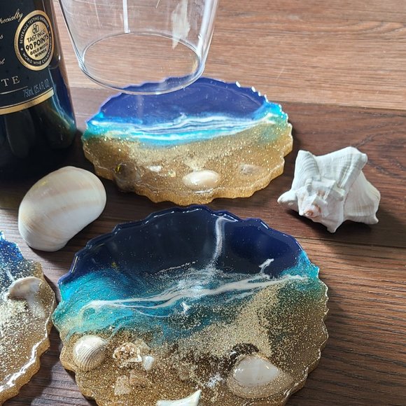 Beautiful Beachy Handmade Wine Caddy with Matching Coasters - Picture 7 of 7